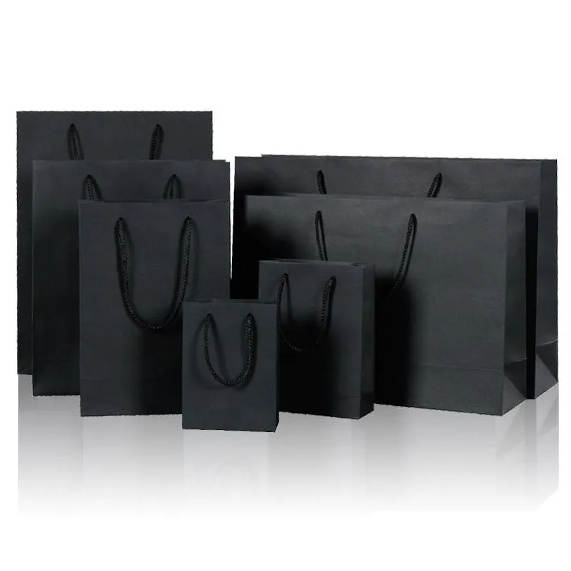 10 size black paper gift bag with handle wedding birthday party gift christmas new year shopping package bags lz1338