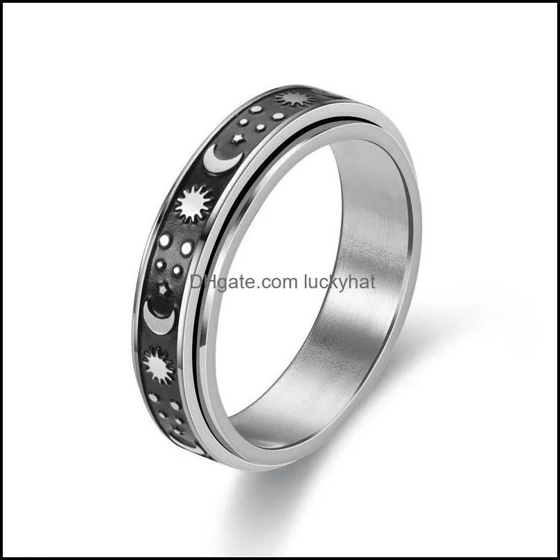 6mm rotating stainless steel wedding band ring roman gold black cool punk rings for men women fashion jewelry