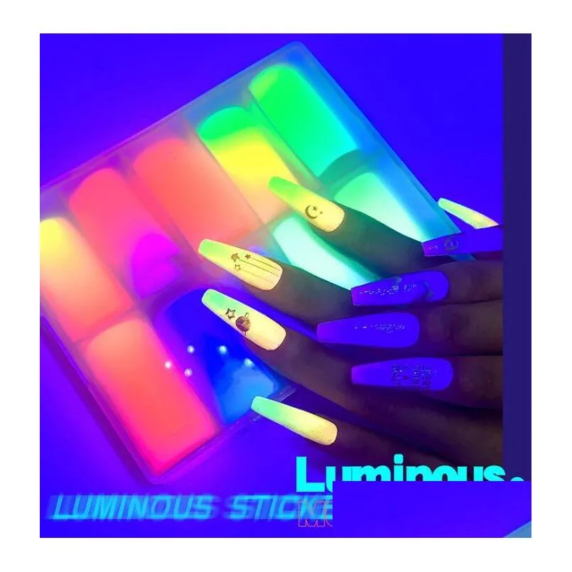fluorescent 10rolls/box decorations for nails luminous mix colorful transfer nail foil sticker daylight effect nails foil stickers