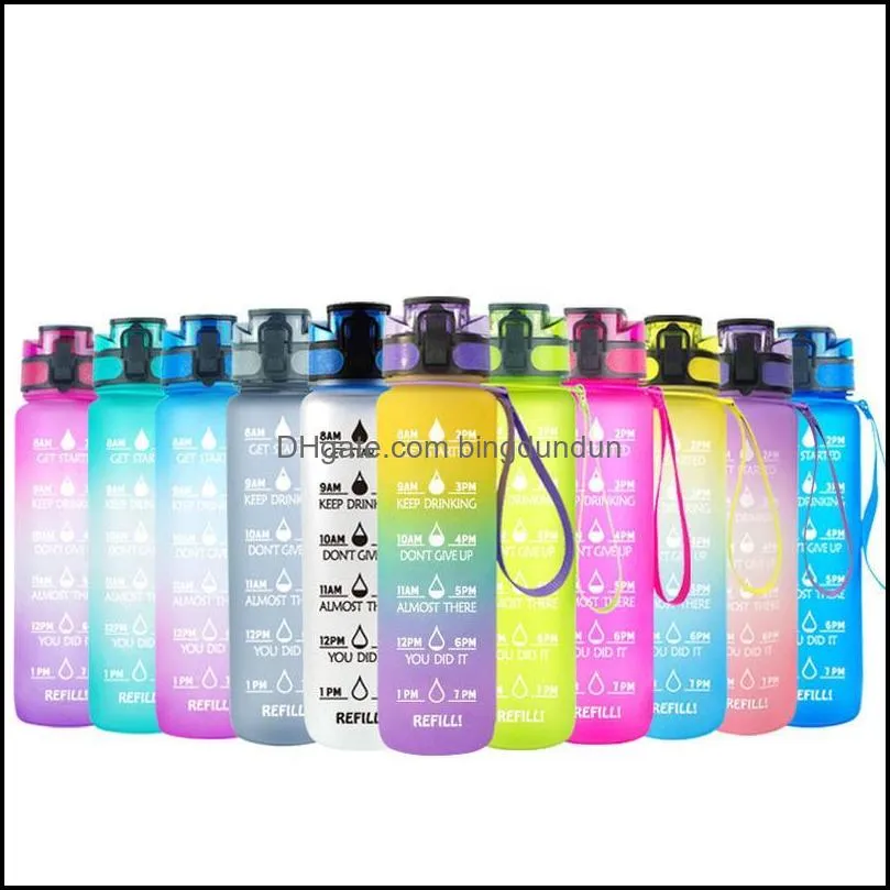 1000ml outdoor water bottle with straw sports bottles hiking camping plastic drink bottle bpa colorful portable plastic bottle