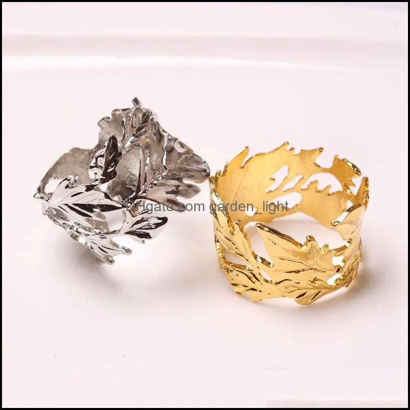 silver gold metal leaf napkin ring table