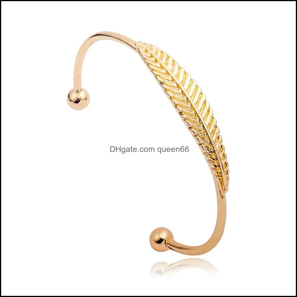fashion simple leaf bangle cuff color trendy personality bracelet metal casting jewelry gift for friend