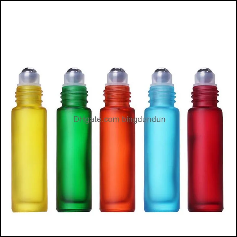 high quality blue/green/pink/black/amber mini 10ml roll on glass bottle for fragrances essential oils stainless steel roller ball