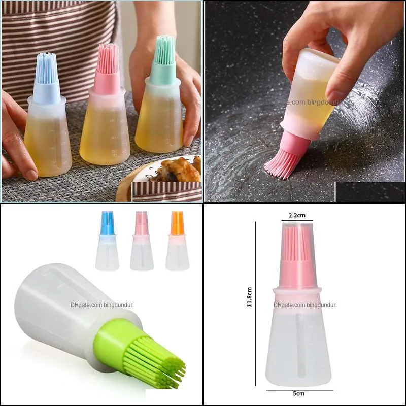 barbecue oil brush oil dispenser with brush high temperature resistant silicone seasoning bottle brush kitchen baking