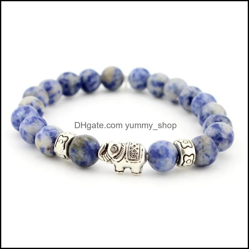 elephant beaded bracelet natural stone yoga bangle for women men charm jewelry handmade stretch bracelets