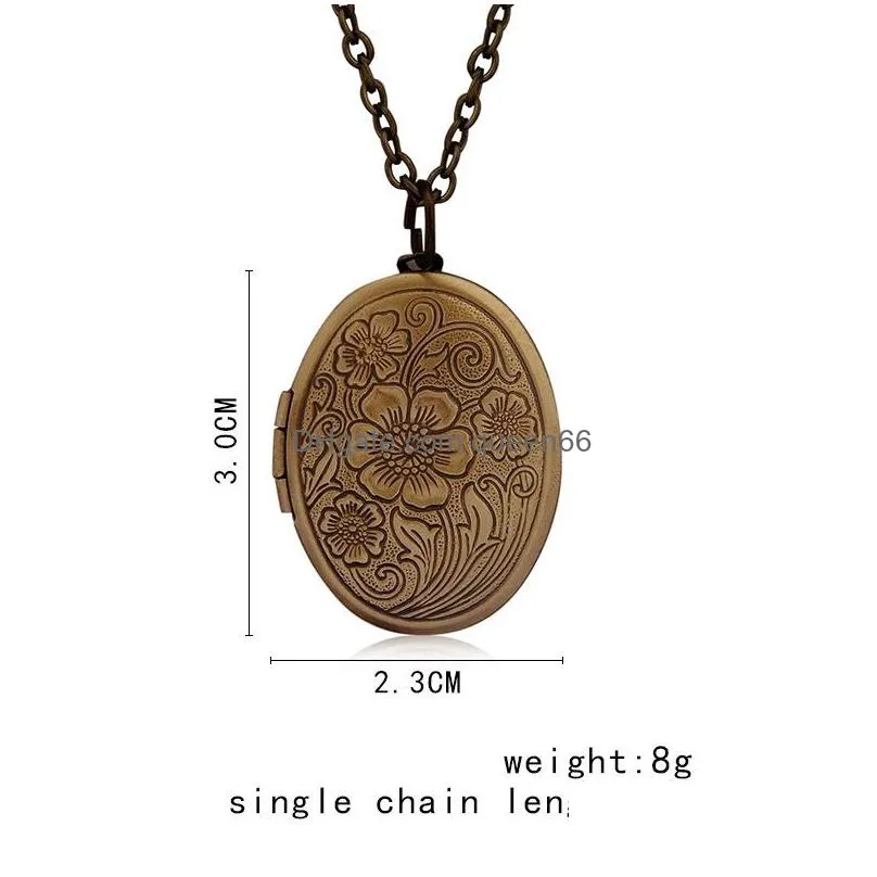 fashion jewelry vintage carved flowers openable locket photo box pendant necklace sweater necklaces