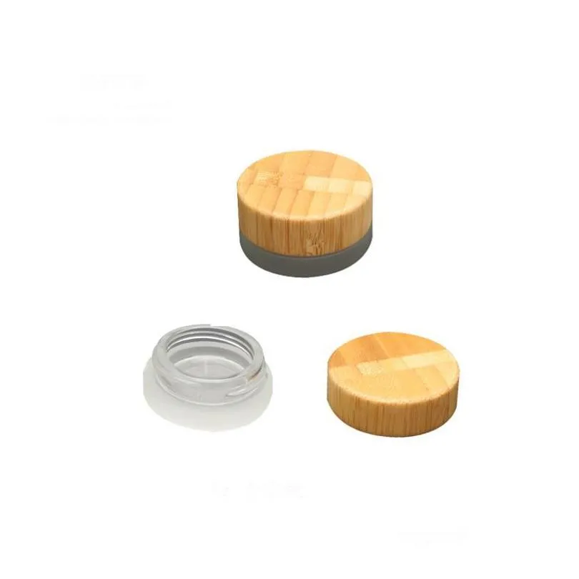 2018 popular 5ml frosted glass jar with bamboo lid wax cosmetic cream container 5g storage container sn1294