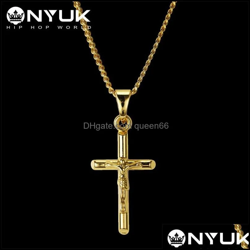 18k gold silver mens cross necklace charm jesus pendant necklaces high quality fashion hip hop jewelry steel chain trendy for men 543