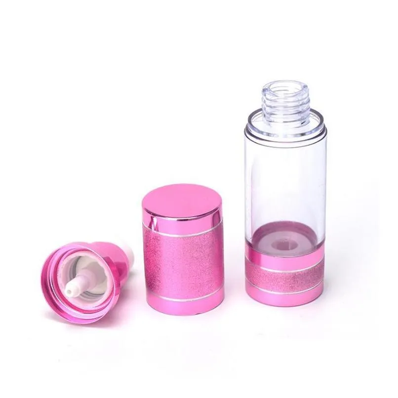 15 30ml gold cosmetic airless pump bottle portable refillable pump dispenser bottle for lotion airless pink cosmetic container sn5089