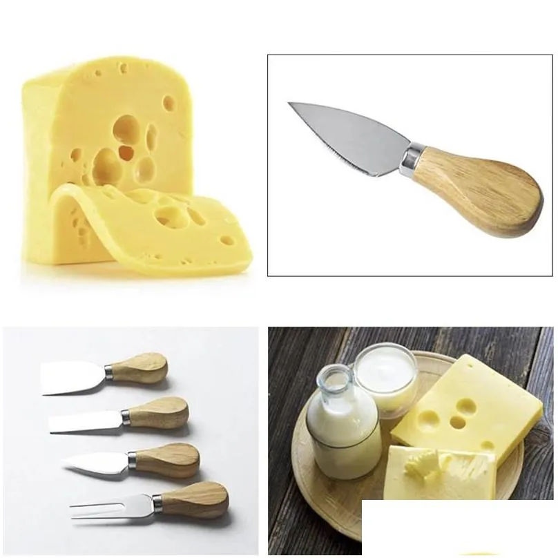 4pcs/set cheese knife set stainless steel cheese knife wood handle butter cutter cheese tool set lz0851