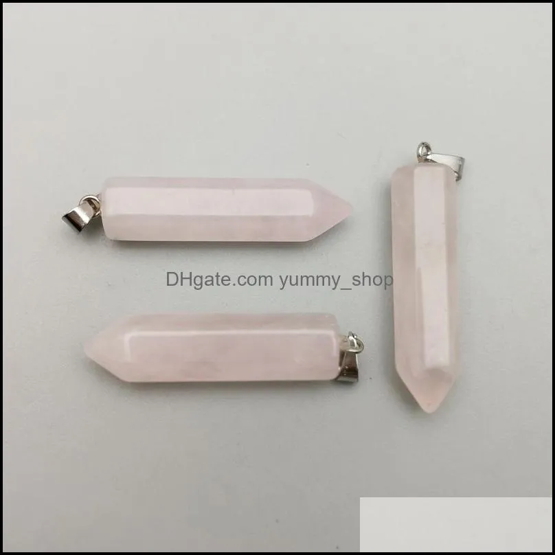 natural stone hexagon prism charms rose quartz pendants pink crystal pendants clear gem stone fit necklace making assorted