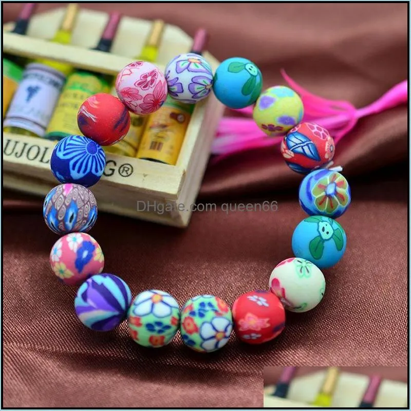 bracelet bangle newly polymer clay flower colorful round beads charm bracelets