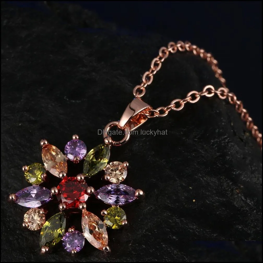wholesale new environmental protection copper plated rose gold diamond necklace flower 3a zircon necklace pendant female