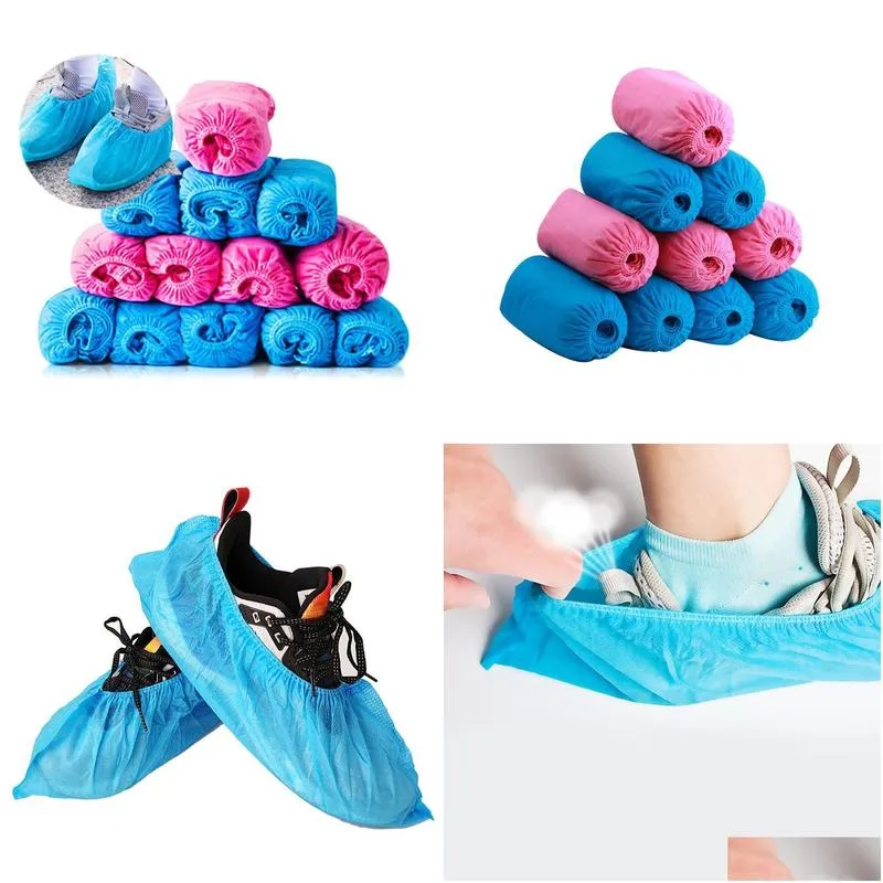 100pcs/lot shoe covers disposable shoe boot covers household nonwoven fabric boot nonslip odorproof galosh prevent wet shoes
