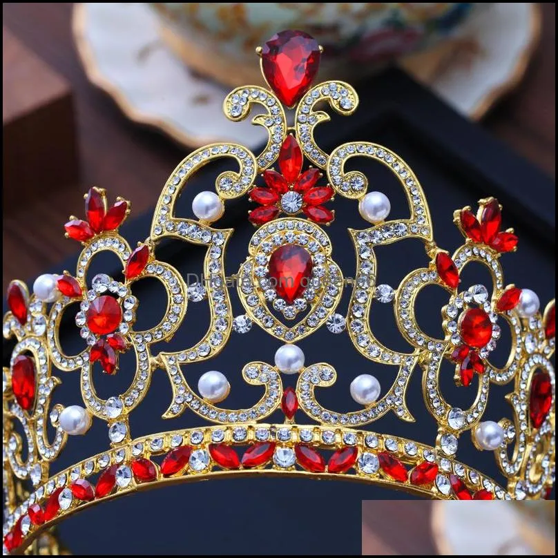 bridal tiaras with gold vintage red crystal bride wedding hair accessories rhinestone crown for girl 2504 y2