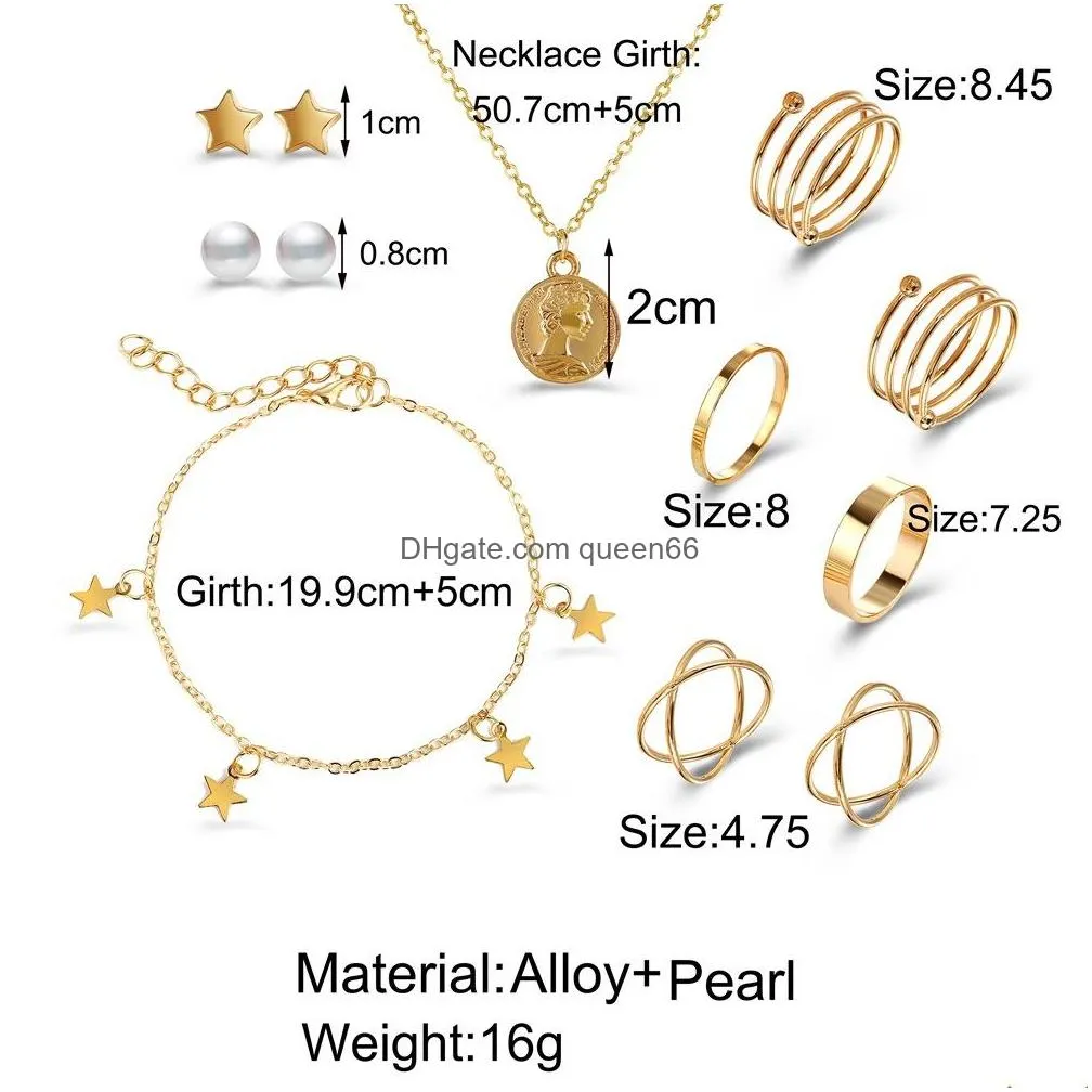 fashion jewelry set earrings bracelet necklace rings sets 10pcs/set