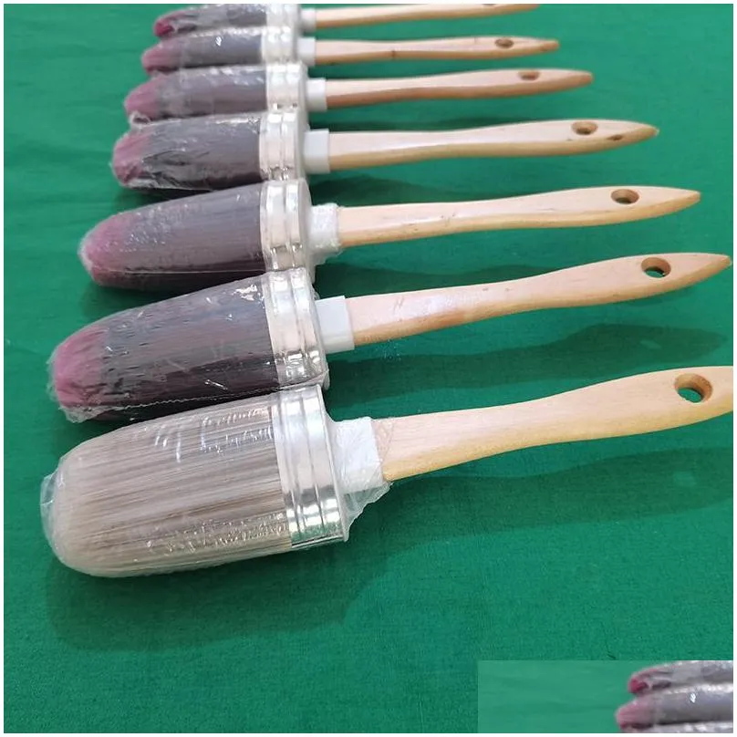 oval round chalk brush horse hair chalk paint wax brush with srt filament
