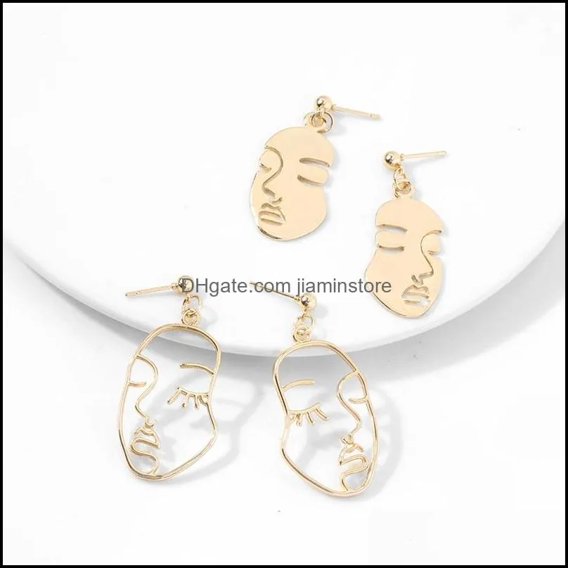fashion girl face abstract line dangle earrings for women simple human pendant chandelier earring elegant female ear jewelry gifts