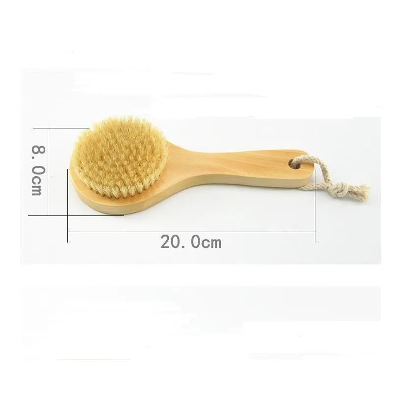 dry skin body brush with short wooden handle boar bristles shower scrubber exfoliating massager fy5312 june29