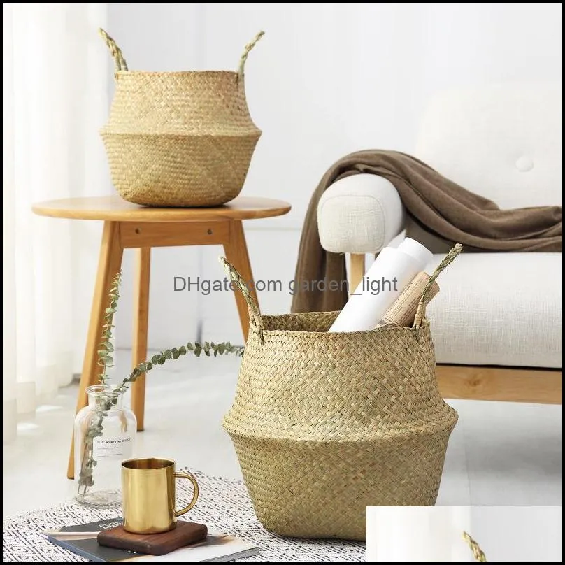 household storage foldable natural seagrass woven storage basket pot garden flower vase hanging wicker basket bellied baskets 521 s2