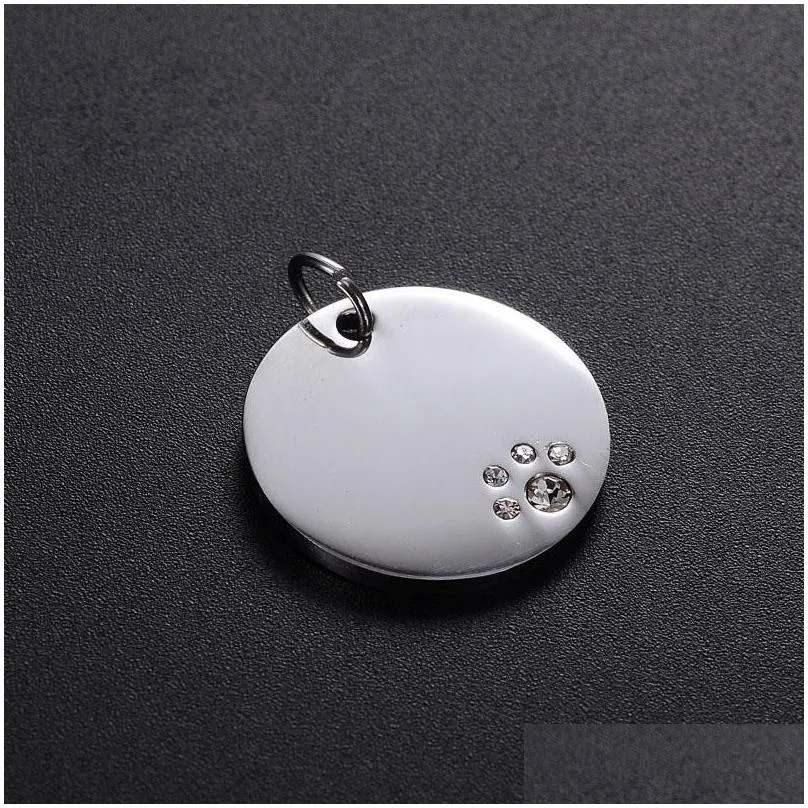 20mm round stainless steel crystal dog tags pets id address name phone number label pendant jewelry za6044