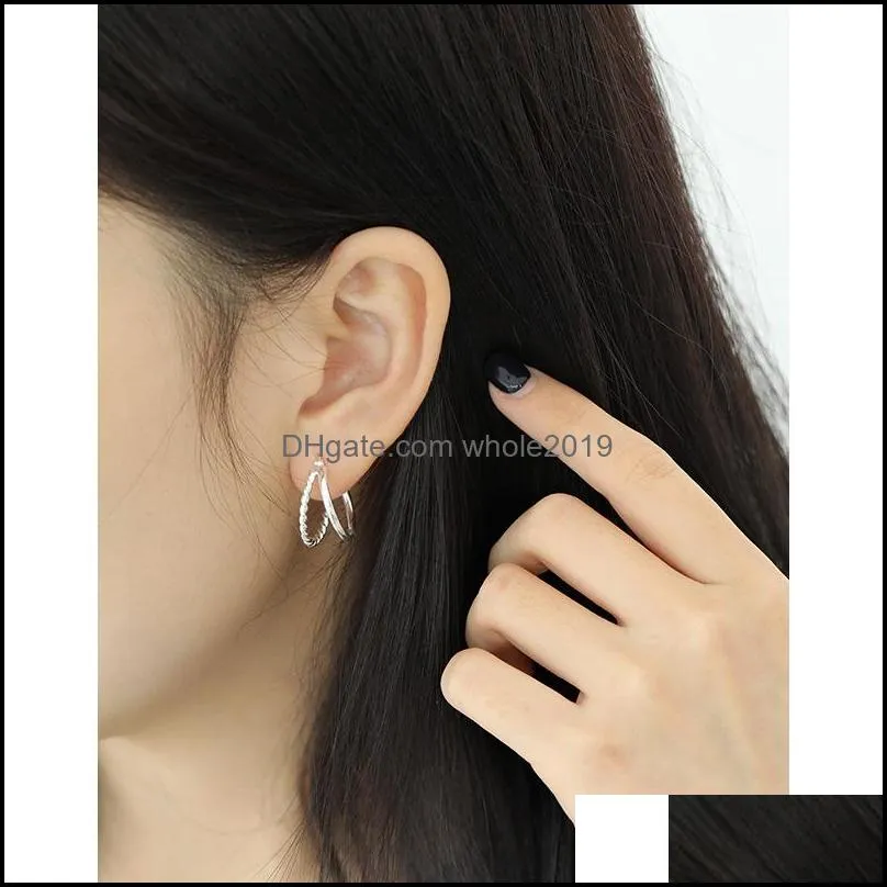 100 pure 925 sterling silver hoop earrings for women korea ins double layers twisted circle earring fine jewelry yme695