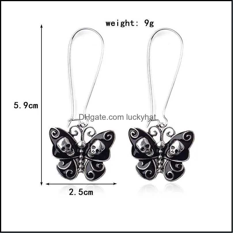 personality charm earring individual creativity black butterfly wings inlaid with skulls long pendant earrings gifts for women jewelry