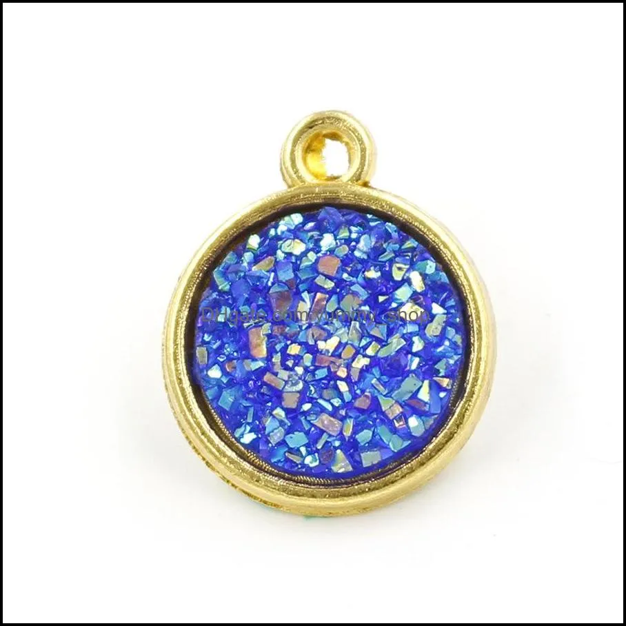 fashion gold color 12mm druzy pendant charms for drusy druzy necklace earrings jewelry findings