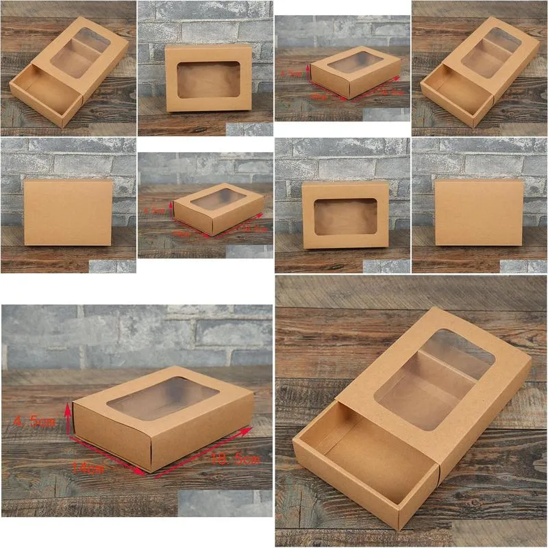 18.5x14x4.5cm kraft paper gift boxes kraft packaging box with window kraft paper socks box handmade drawer gift boxes lx0968