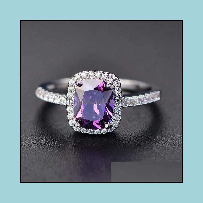 multicolored square large zircon ring classic qualities diamond white gold plated workmanship explosion