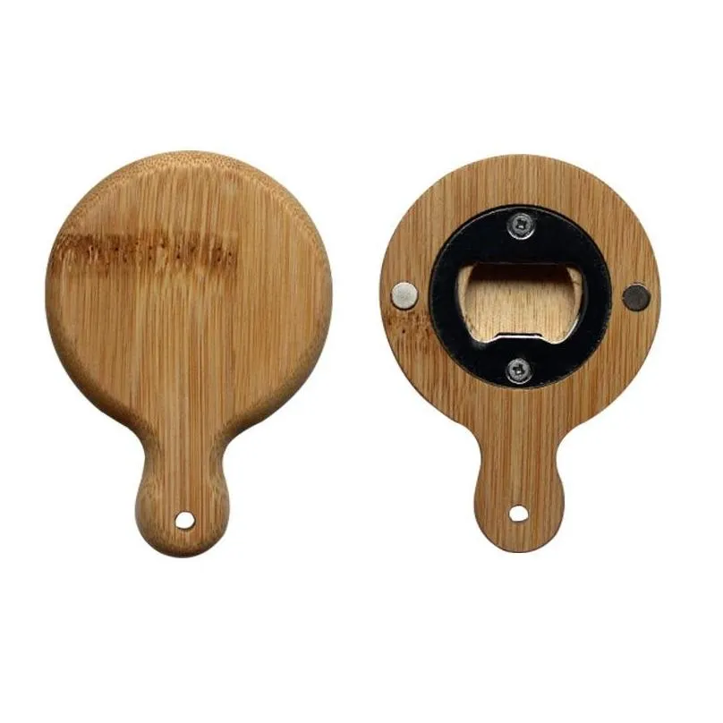 creative bamboo wooden bottle opener with handle coaster fridge magnet decoration beer bottle opener engrave logo lx4145