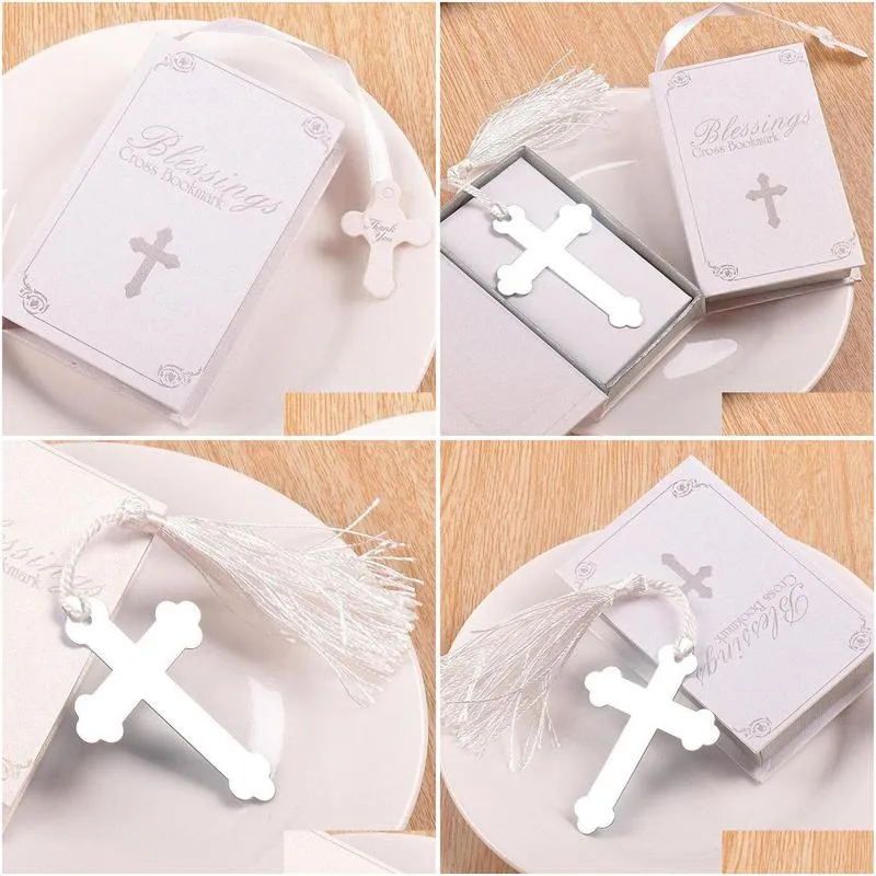 blessings silver cross bookmark with tassel wedding baby shower baptism party favors gifts shipping za4414
