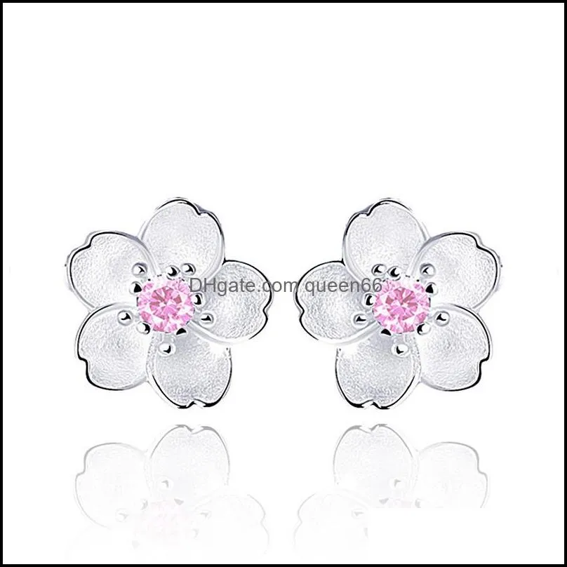 cherry blossom crystal earrings ladies brilliant small  temperament silver stud earrings handmade diamond earrings