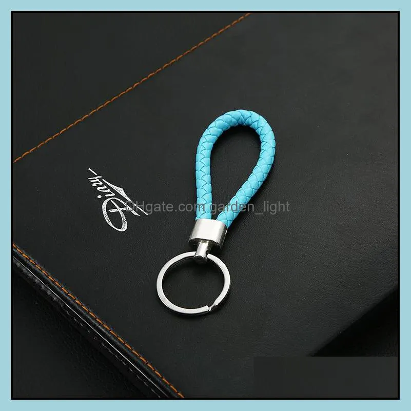 multi colors pu leather braided rope key chain handbag pendant key chain holder car keyrings men women woven metal keychain dh01011