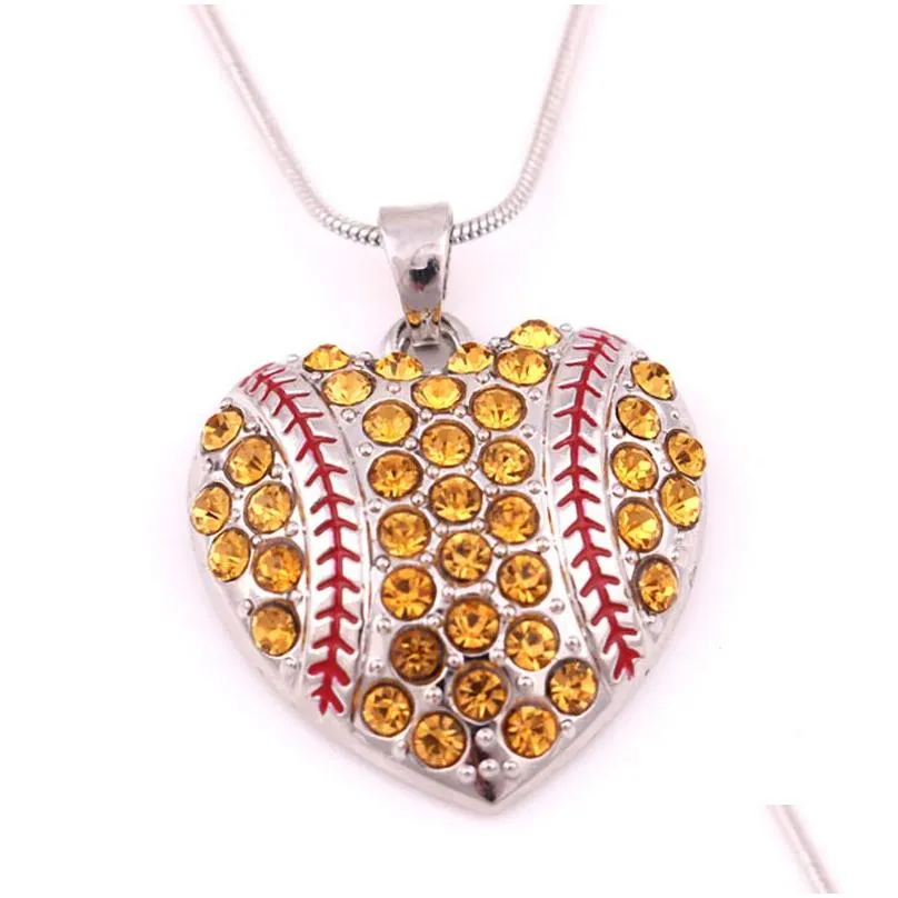 charm rhinestone baseball necklace party supplies softball pendant necklace love heart sweater jewelry accessories
