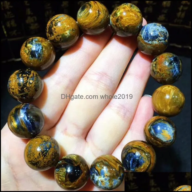 beaded strands genuine natural yellow fire pietersite charm round beads powerful reiki bracelet women men 16mm certificate