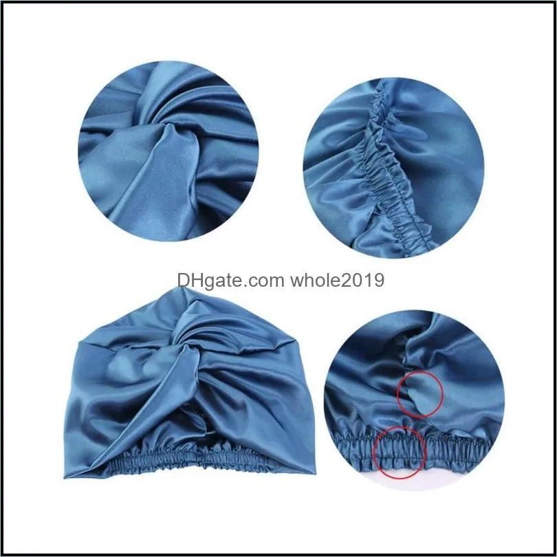 beanie/skull caps 67jf solid color silk satin wrap chemotherapy hat night sleep hair head cover