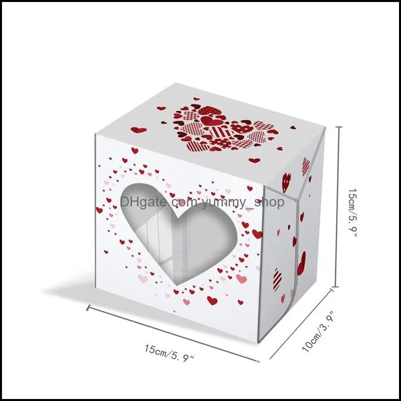 new12pcs/set valentines day gift wrap box valentines party goodie boxes with pvc heart shaped window pink red rrb13150