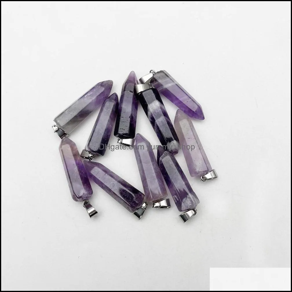 natural stone crystal hexagonal prism crystal charms amethyst chakra pendants for jewelry making diy necklace earrings