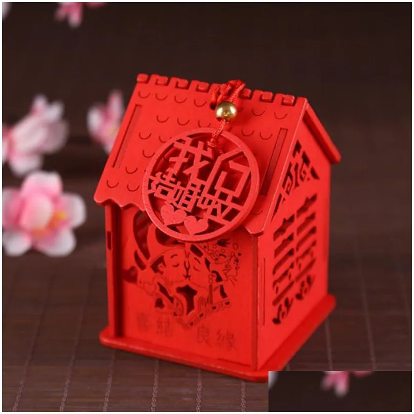 many styles wood chinese double happiness wedding favor boxes candy box chinese red classical sugar case with tassel 6.5x6.5x6.5cm