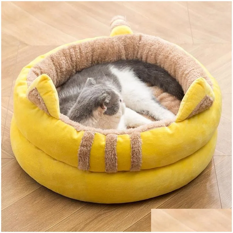 cat beds furniture pet house dog nest with ball puppy kennel semienclosed warm coral fleece removable cats cave supplies