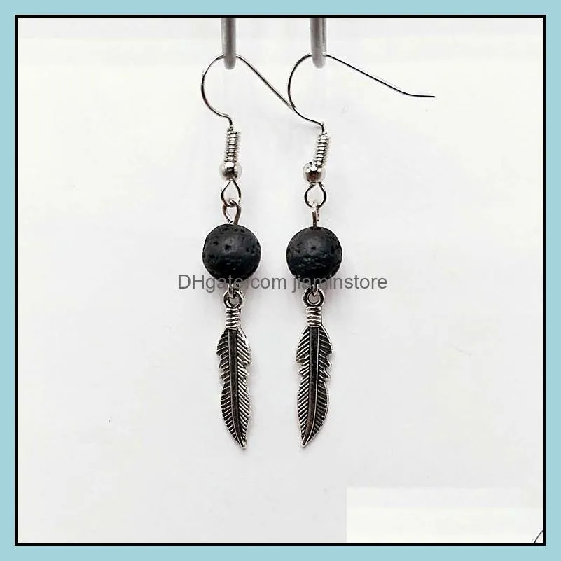 angel wings black lava stone earrings diy aromatherapy  oil diffuser dangle earings jewelry for women