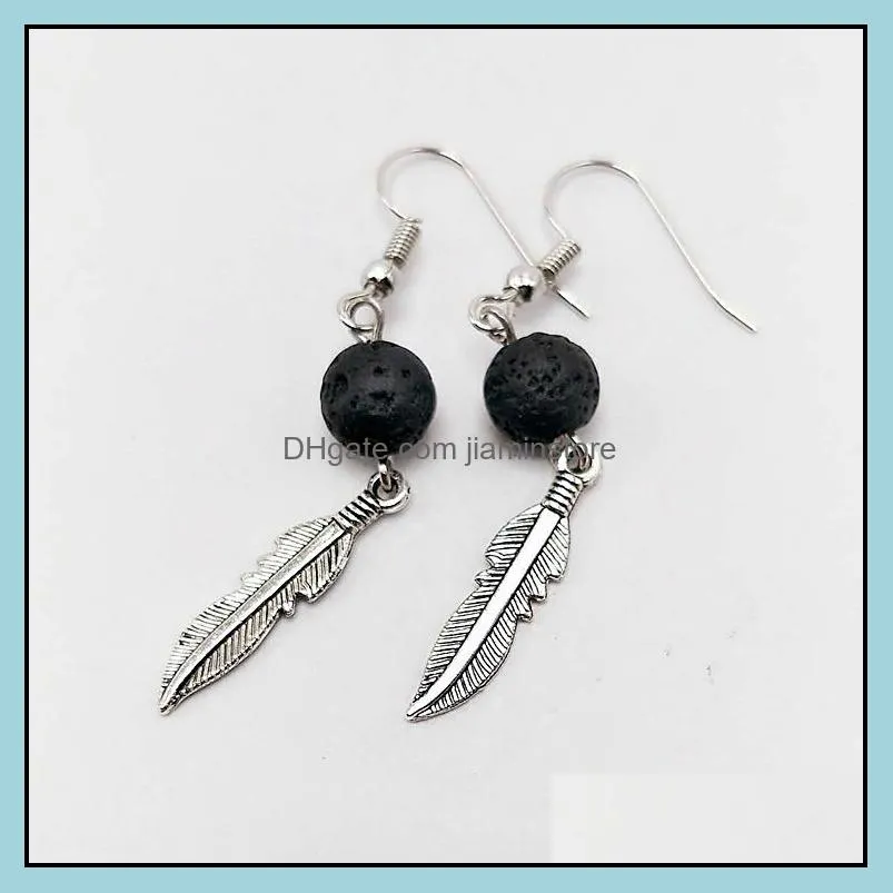 angel wings black lava stone earrings diy aromatherapy essential oil diffuser dangle earings jewelry for women