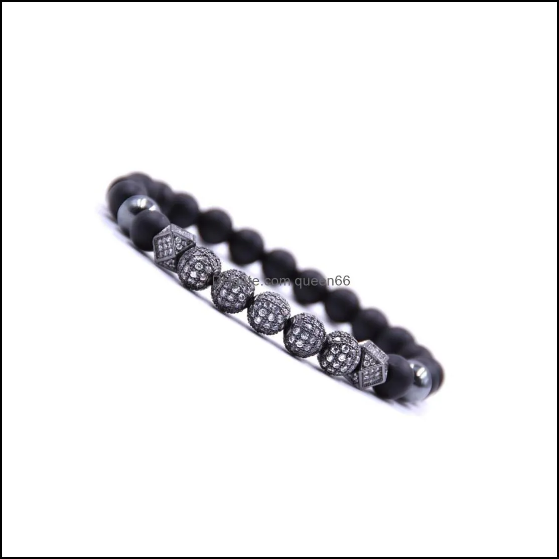 natural stone micro inlaid copper ball zircon bracelet charm beads men and women black matte agate natural stone bead bracelet