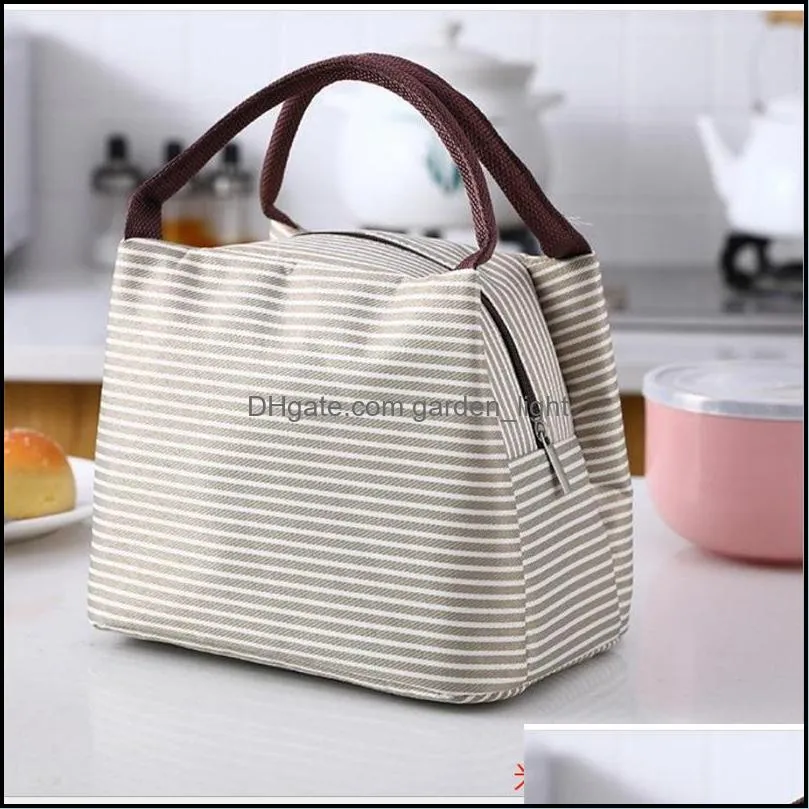 stripe lunch insulation bag oxford cloth multicolor thermal cooler bags waterproof handbag breakfast box portable picnic travel food 5030