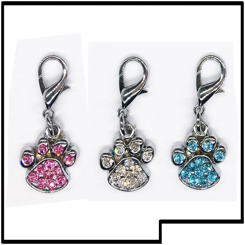fashion paw tags pet pendant collar rhinestone pendant cute charms with hooks dog pet decoration accessories za5428