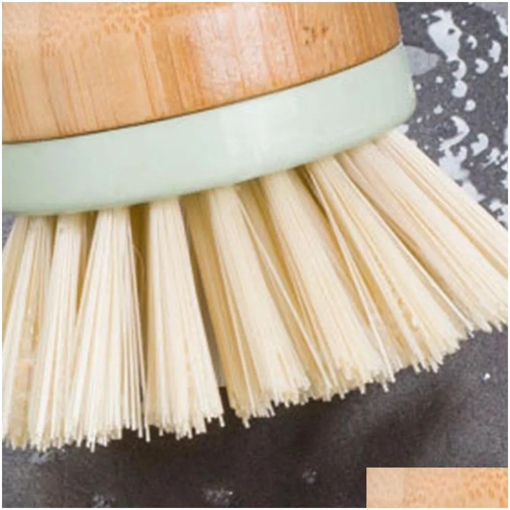 pot pan wash tool durable dish scrubber round wooden handle mini multifunctional tableware cleaning brush bristles wholesale lx2424