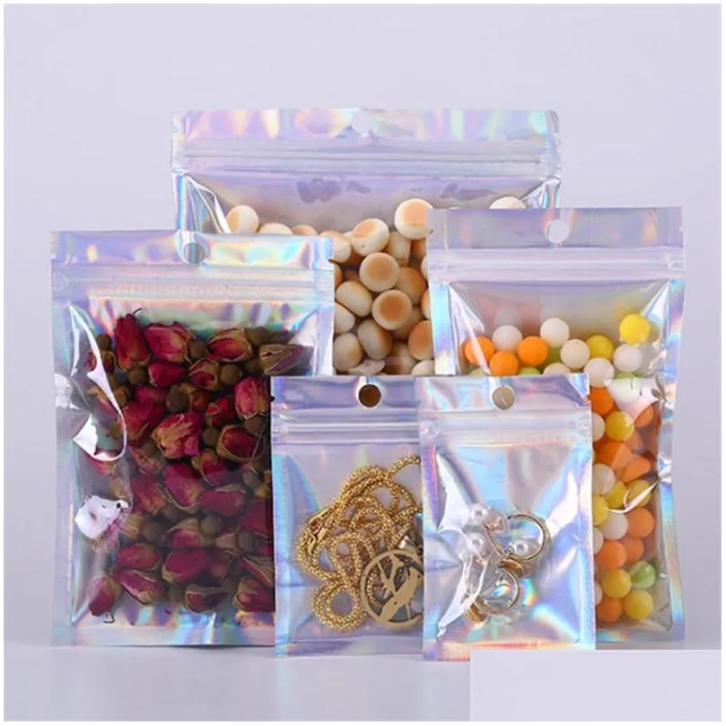 multiple sizes resealable smell proof bags foil pouch bag flat self seal bag for party favor food storage holographic color lx2857