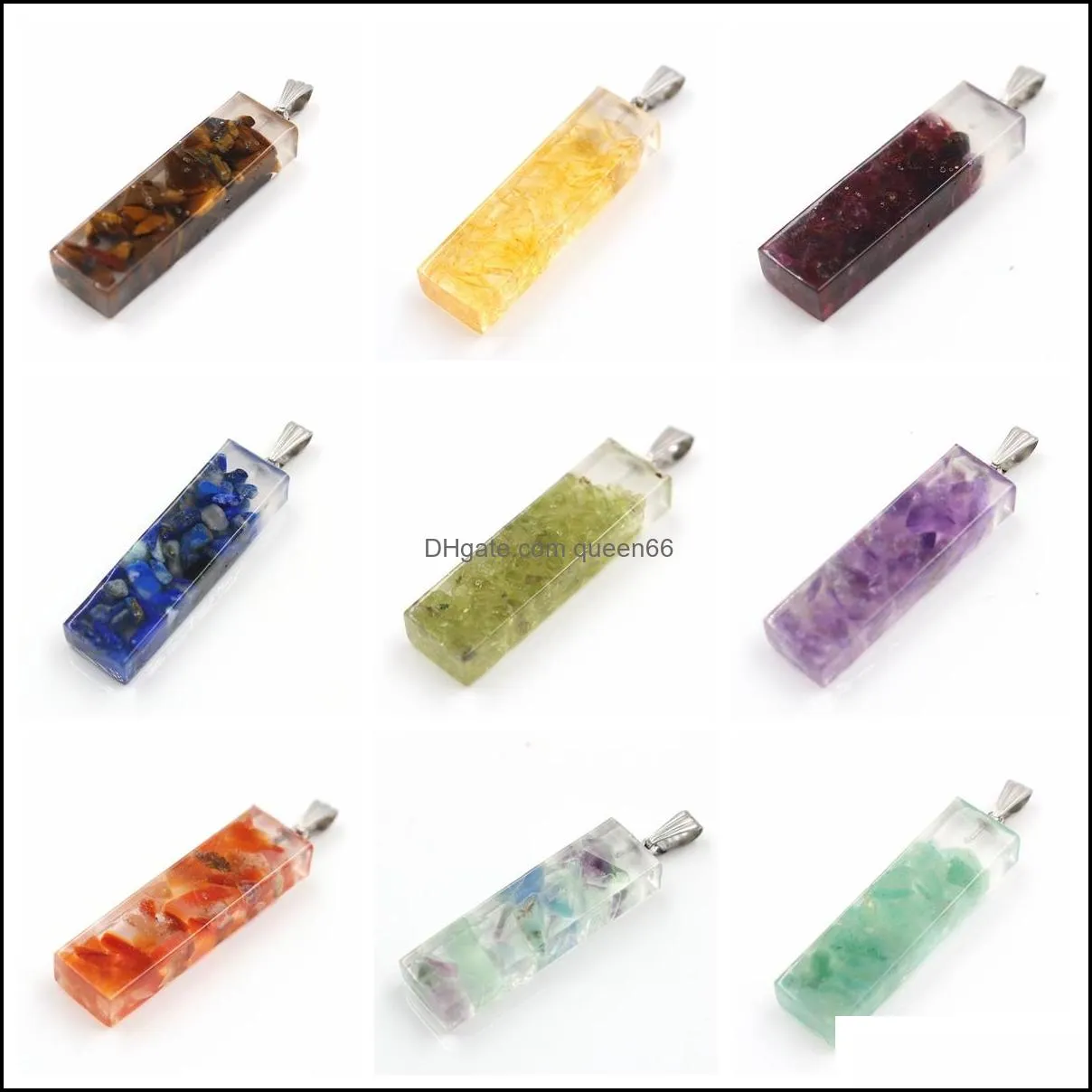 raw quartz cuboid chakra yoga healing pendant necklace for women men stone crystal rectangle point pillar pendants jewelry