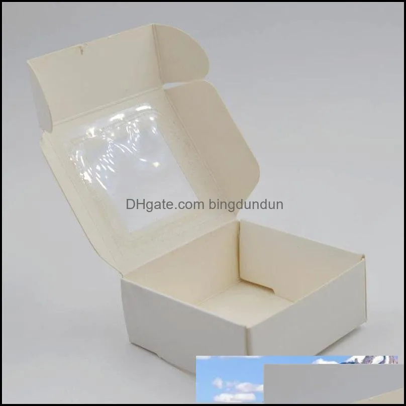 30pcs/lot square white/black/kraft window box packaging small gift boxes with pvc window for candy/soap/jewelry display box 3.22